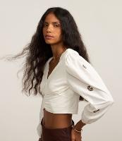 Blusa Cropped em Tricoline com Bordado Paisley - 1