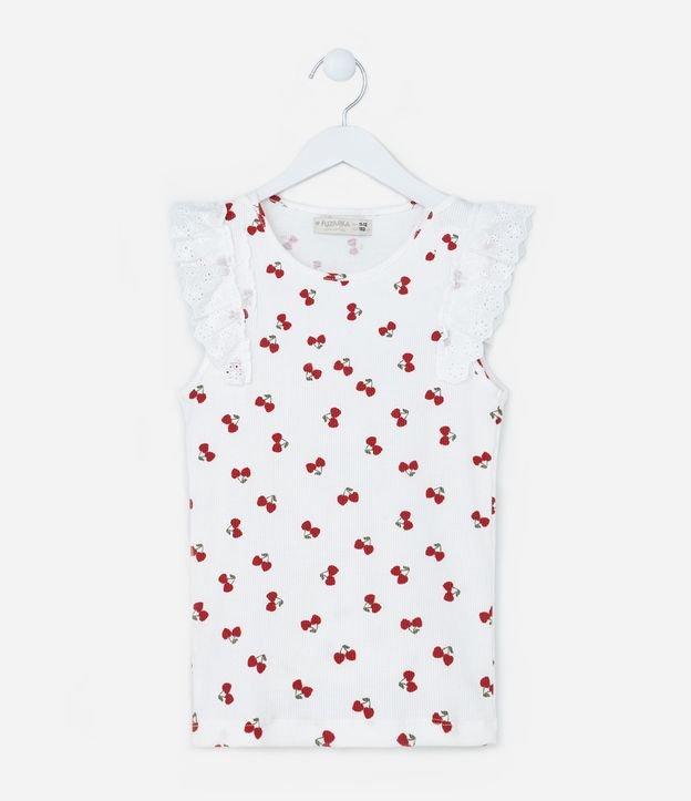 Regata Infantil em Ribana com Estampa Cerejinhas - Tam 5 a 14 Anos - 1