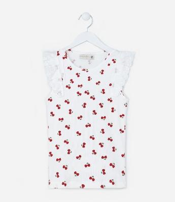 Regata Infantil em Ribana com Estampa Cerejinhas - Tam 5 a 14 Anos