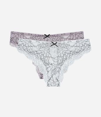 Kit 02 Calcinhas Biquíni em Renda Bicolor
