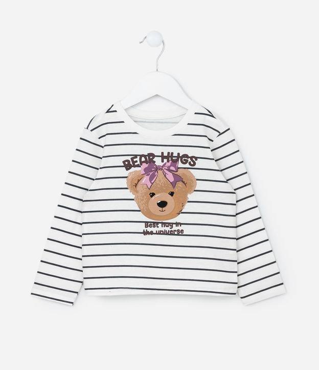 Blusa Infantil com Estampa Listrada e com Ursinha - Tam 1 a 6 Anos - 1