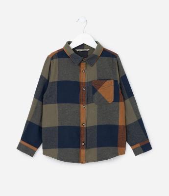 Camisa Infantil em Flanela com Estampa Xadrez - Tam 5 a 14 Anos