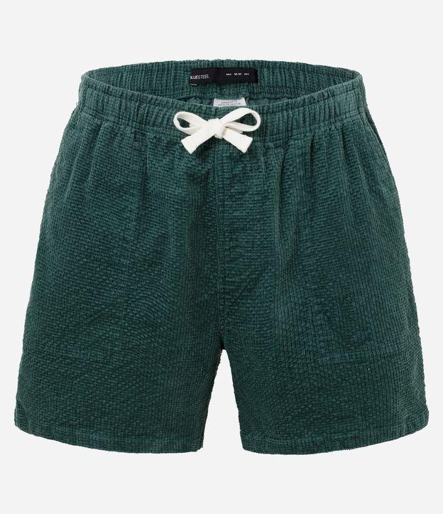 Bermuda Slim em Veludo Cotelê com Cós Elástico e Textura Xadrez - 1