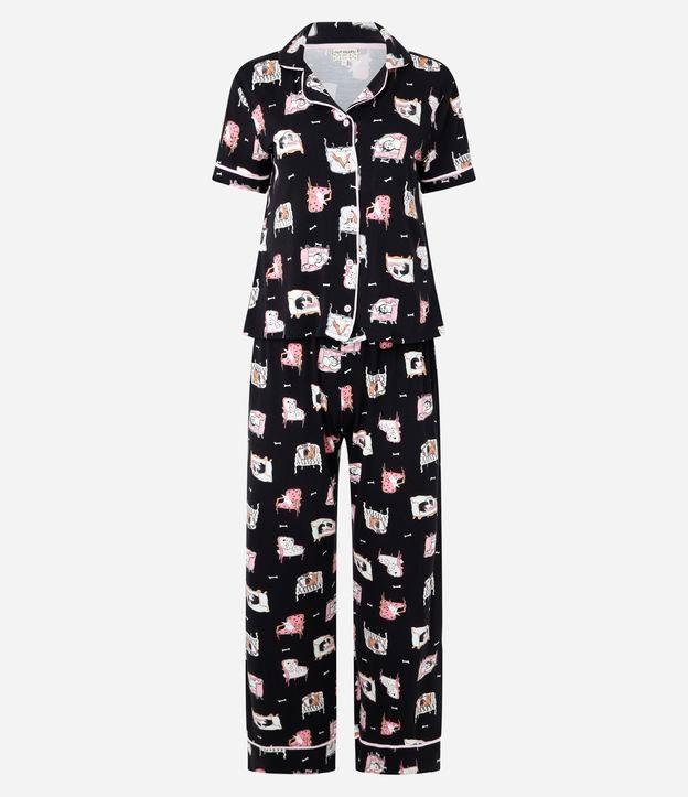 Pijama Americano Longo em Viscose com Estampa de Pets - 1