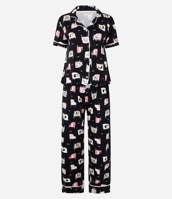 Pijama Americano Longo em Viscose com Estampa de Pets