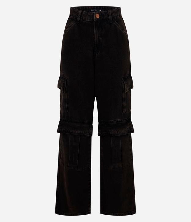Calça Reta em Jeans com Bolso Cargo - 1