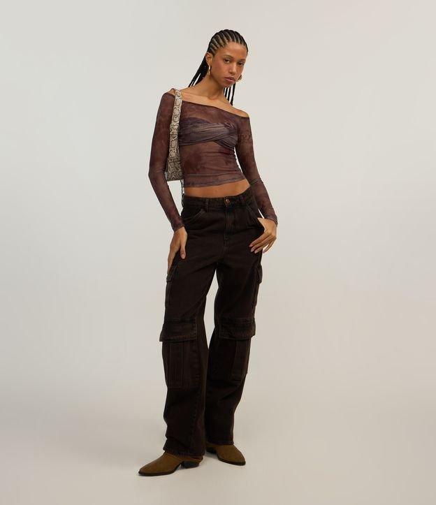 Calça Reta em Jeans com Bolso Cargo - 4