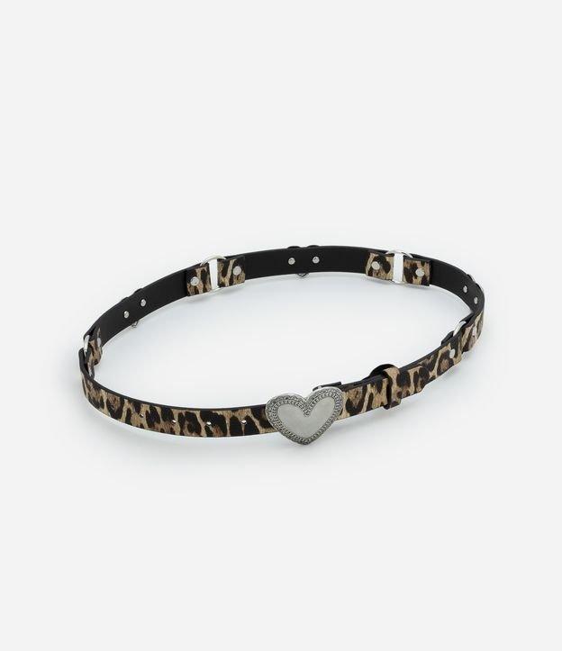 Cinto Texturizado com Estampa Animal Print Fivela de Coração - 1