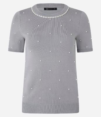 Blusa em Tricô com Aplicação de Pérolas e Strass