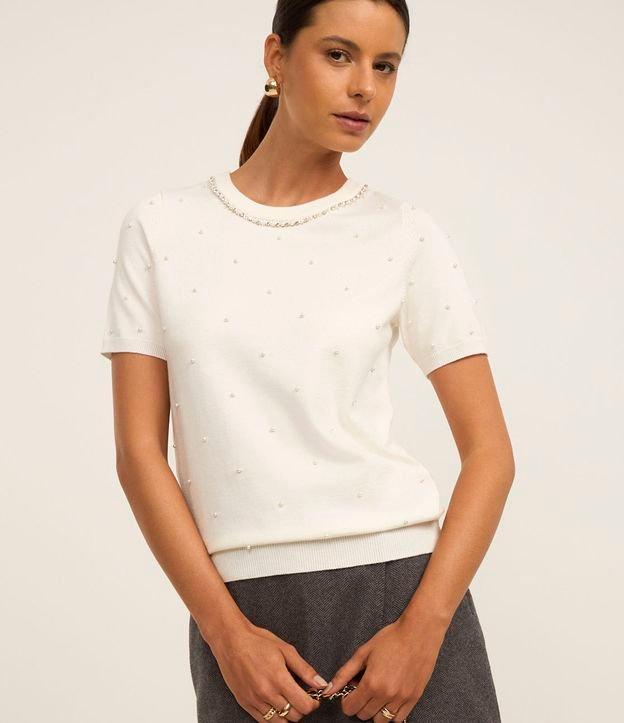 Blusa em Tricô com Aplicação de Pérolas e Strass - 2