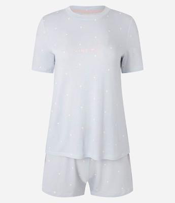 Pijama Short Doll em Viscose Poá com Estampa Vinho