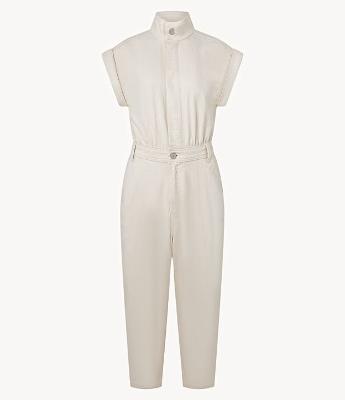 Macacão em Sarja Sem Manga com Botão Duplo