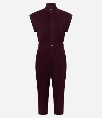 Macacão em Sarja Sem Manga com Botão Duplo