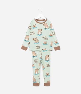 Pijama Infantil em Algodão com Estampa Capivarinhas - Tam 1 a 6 Anos