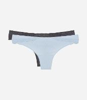 Kit 02 Calcinhas Biquíni em Viscose Canelada com Renda - 1