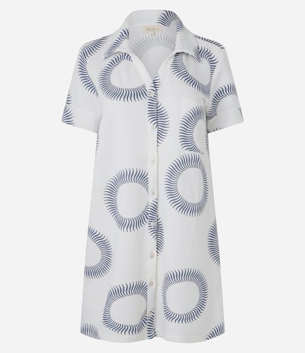 Camisola Curta em Viscose com Gola Camisa e Estampa de Círculos - 1