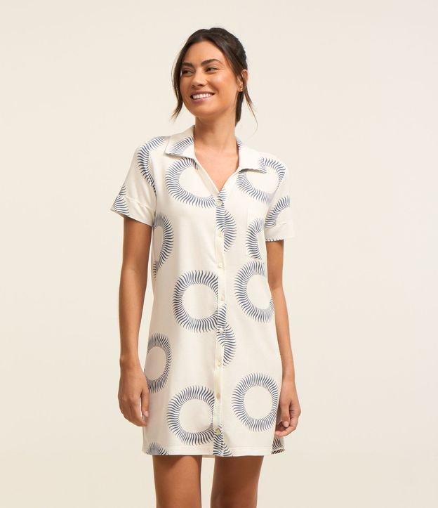 Camisola Curta em Viscose com Gola Camisa e Estampa de Círculos - 2