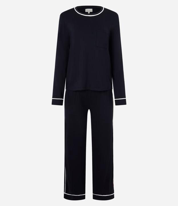Pijama Longo em Viscose com Viés Contrastante - 1