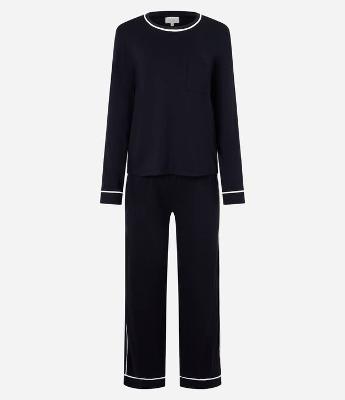 Pijama Longo em Viscose com Viés Contrastante