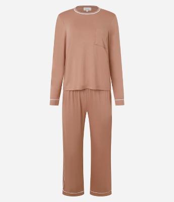 Pijama Longo em Viscose com Viés Contrastante