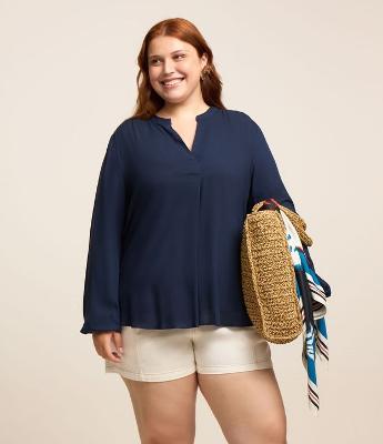 Camisa em Chalis com Elástico no Punho Curve & Plus Size