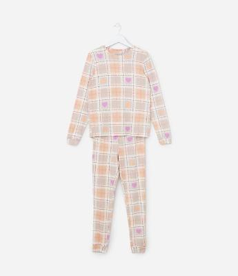 Pijama Longo Infantil com Toque Suave e Estampa Xadrez - Tam 5 a 14 Anos