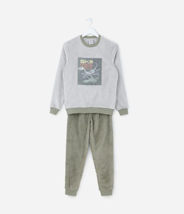 Pijama Longo Infantil com Estampa Dino Skatista - Tam 5 a 14 Anos - 1