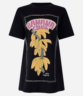 Camiseta Alongada em Algodão com Estampa Banana Crush