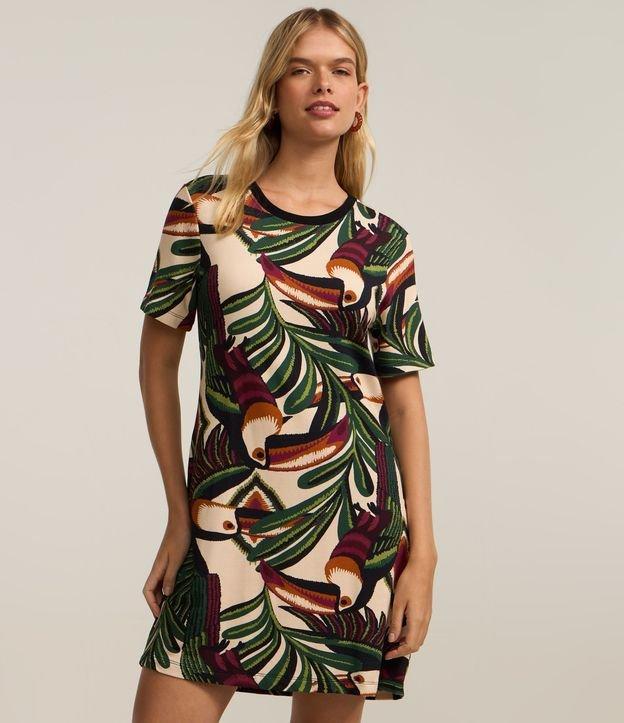 Vestido T-shirt com Estampa de Folhagens - 2