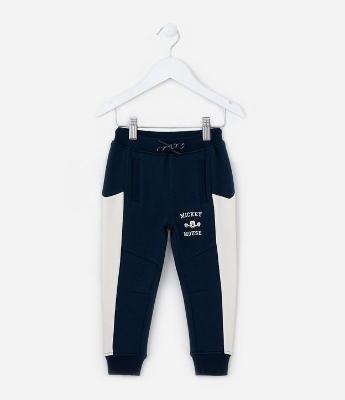 Calça Infantil com Recortes e Bordado do Mickey - Tam 1 a 6 Anos