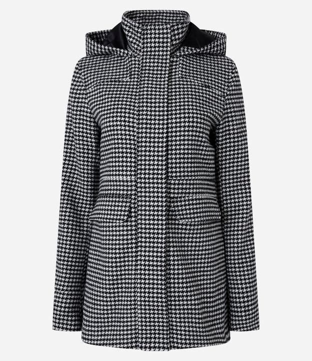 Jaqueta Alongada em Polivelour Xadrez Pied-de-Poule com Capuz - 1