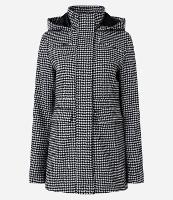 Jaqueta Alongada em Polivelour Xadrez Pied-de-Poule com Capuz - 1