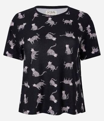Blusa de Pijama com Estampa de Gatos Onça