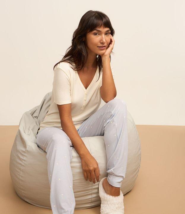 Pijama Longo em Ribana com Estampa de Poá - 2
