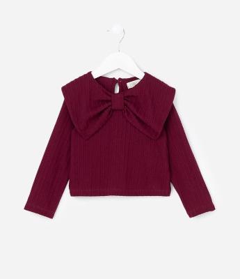Blusa Infantil Texturizada com Laço Grande Aplicado - Tam 1 a 6 Anos