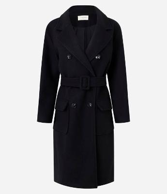 Casaco Alongado em Polivelour Transpassado com Cinto e Bolsos