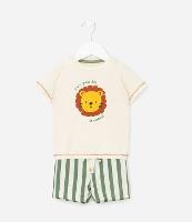 Conjunto Infantil com Estampa Listrada e Leãozinho - Tam 0 a 18 Meses - 1