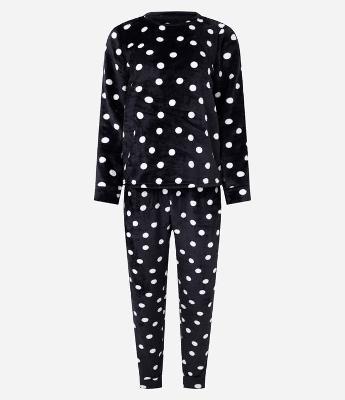 Pijama Longo em Fleece com Estampa Poá