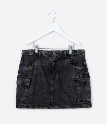 Saia Infantil em Jeans com Bolsos Cargo - Tam 5 a 14 Anos