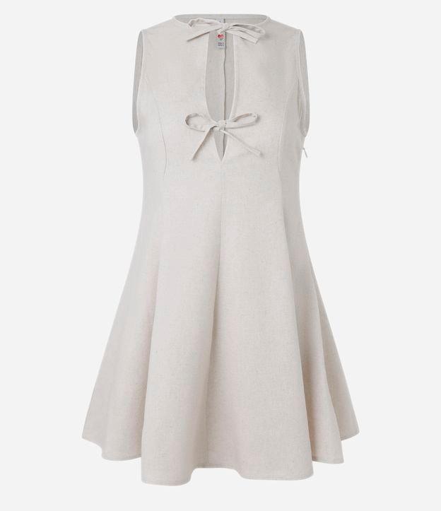 Vestido Curto em Alfaiataria Plissado com Amarrações no Decote - 1