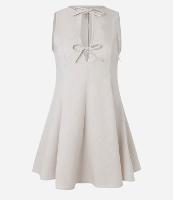 Vestido Curto em Alfaiataria Plissado com Amarrações no Decote - 1