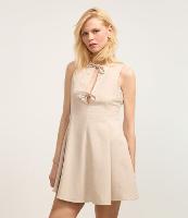 Vestido Curto em Alfaiataria Plissado com Amarrações no Decote - 3