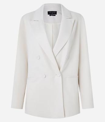 Blazer em Alfaiataria Boho Transpassado com Bolsos Frontais