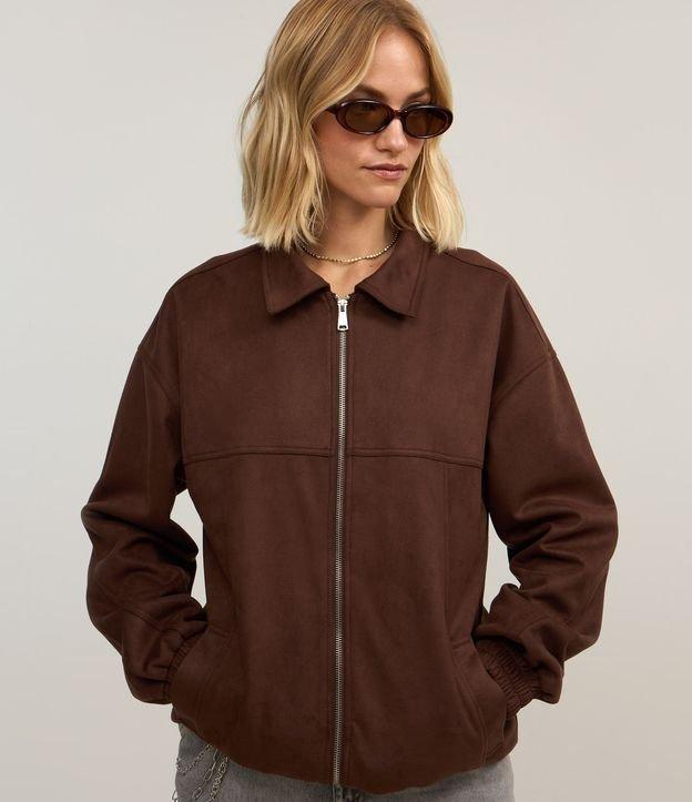 Jaqueta Bomber em Suedine com Zíper Frontal - 2