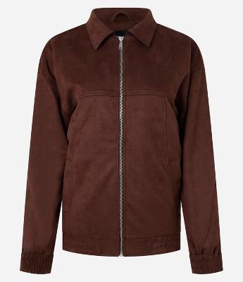 Jaqueta Bomber em Suedine com Zíper Frontal