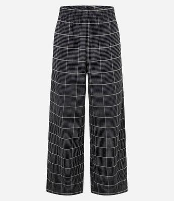 Calça Pantalona em Polivelour Flanelado e Estampada Xadrez