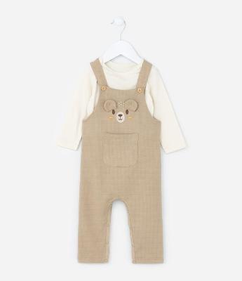 Conjunto Infantil com Bordado Carinha de Ursinho - Tam 0 a 18 meses