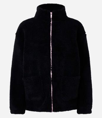 Robe Jaquetinha em Fleece com Zíper Contrastante e Manga Longa