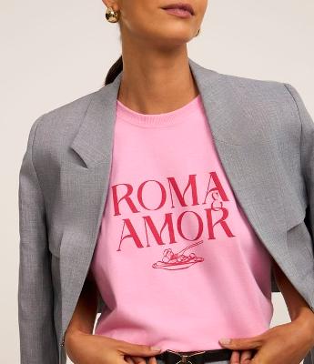Camiseta em Algodão com Estampa Roma & Amor