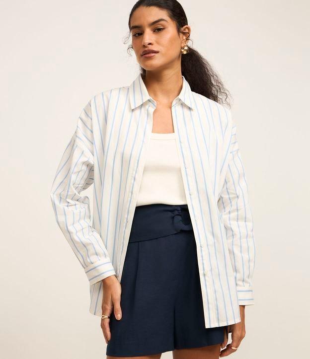Camisa Manga Longa Listrada em Tricoline - 2